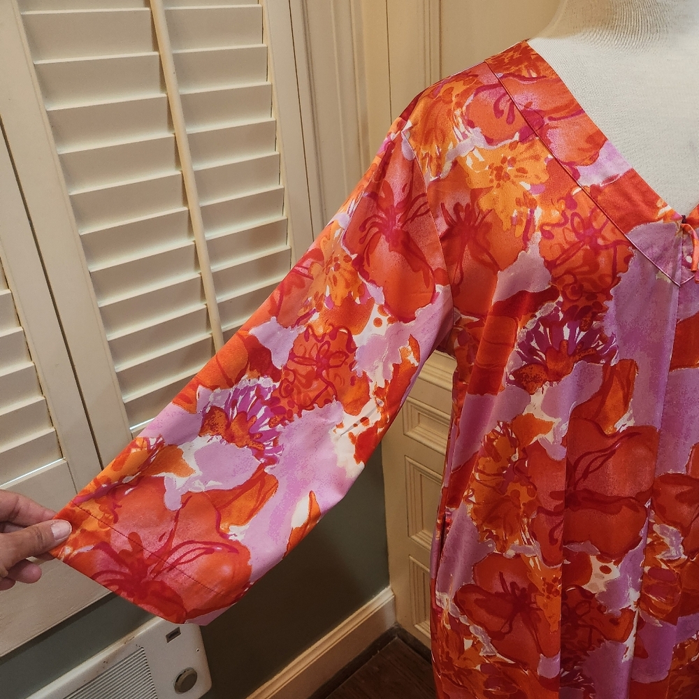 Natori Orange & Pink Full-length Sz M Caftan House Dress Gown w/ Zipper - Picture 5 of 10